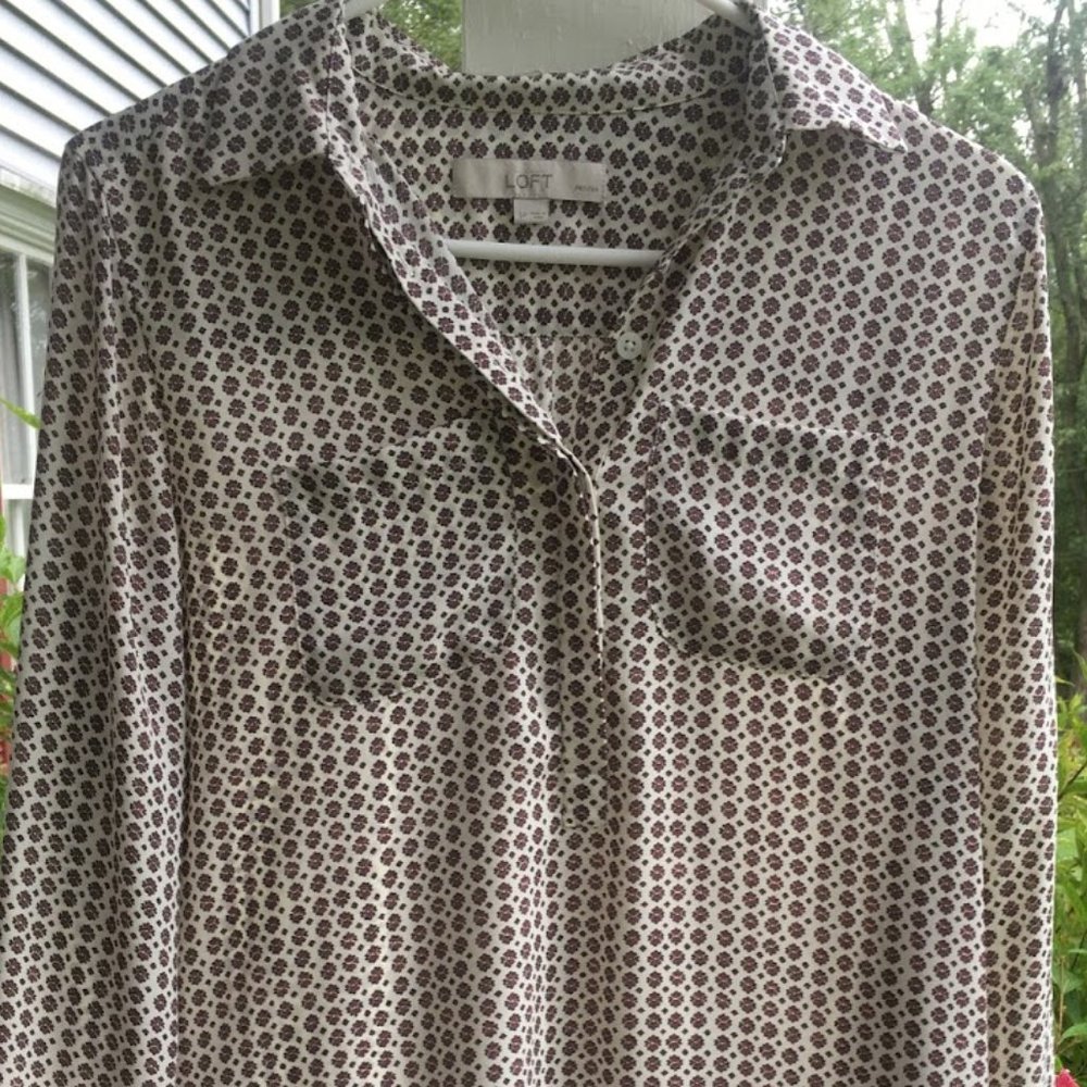 LOFT Sheer 1/4 Button Down Blouse